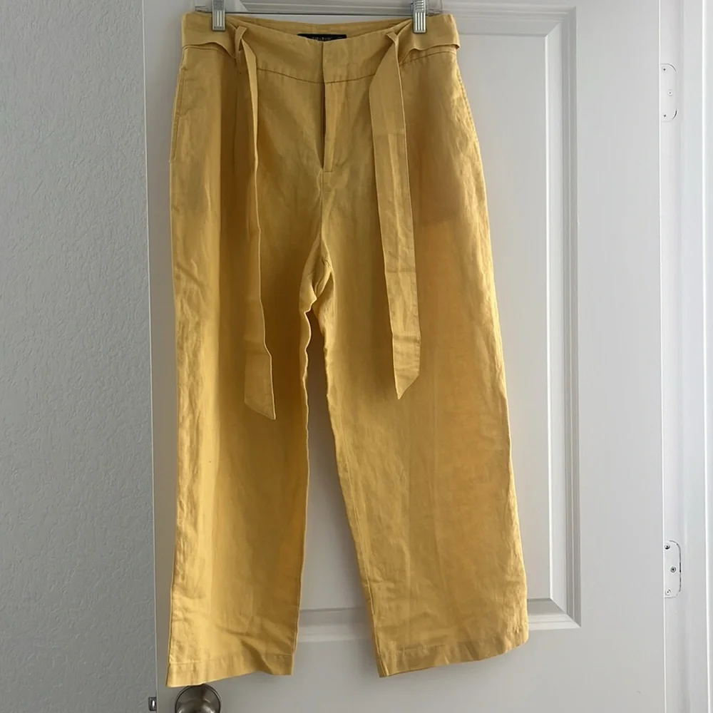 Zara Basic Yellow linen/cotton Wide-Leg Pants